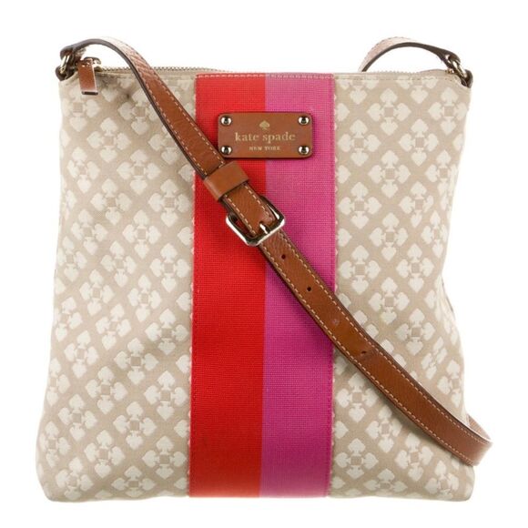 Kate Spade striped Canvas Spade leather trim crossbody bag - Picture 1 of 9